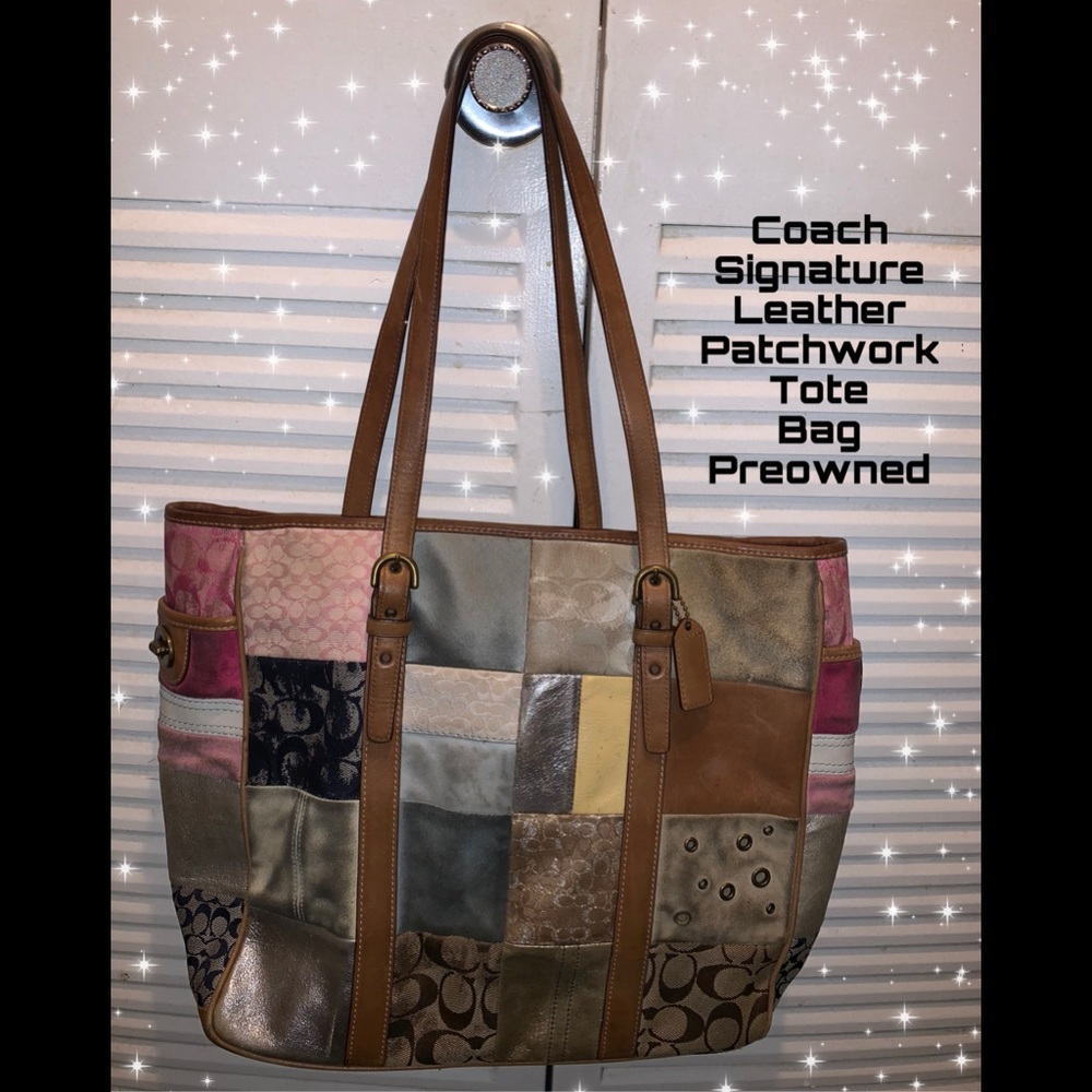 Coach Signature Leather Patchwork Tote Bag Tan